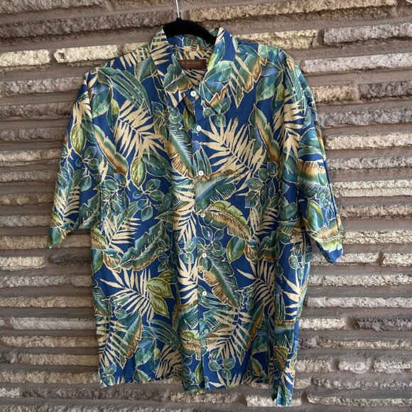 Tori Richard Vintage Hawaiian Green Blue Palm Leaf Print Cotton Lawn Aloha Shirt - Picture 6 of 9